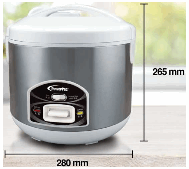 PowerPac PPRC42-Nonstick 1.8L Rice Cooker with Porridge Function - Non-Stick Inner Pot - Risk of entrapment