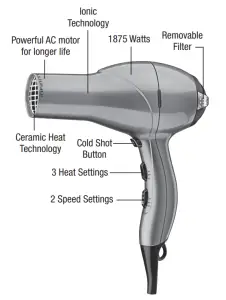 CONAIR 259 1875 Watt Salon Performance AC Motor Styling Tool Hair Dryer - figure 5