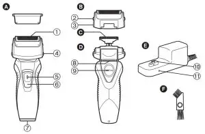 Panasonic ES-RW30 Rechargeable Shaver - Parts identification