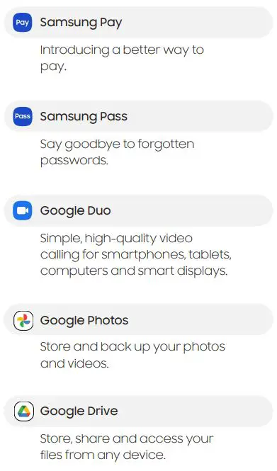 SAMSUNG A52 Smartphone User Guide - Essential apps