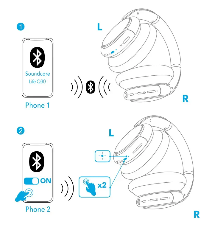 Soundcore A3028011 Life Q30 Hybrid Active Noise Cancelling Headphones - Pairing with another device