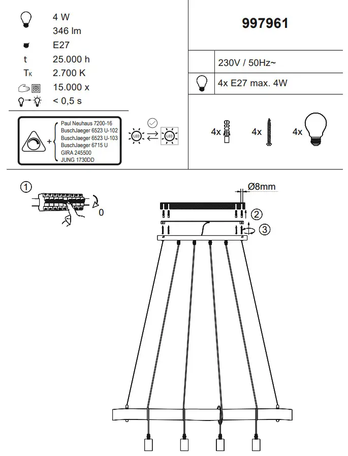 Paul Neuhaus 15505-18 TERO Hanging Lamp - Figure 1