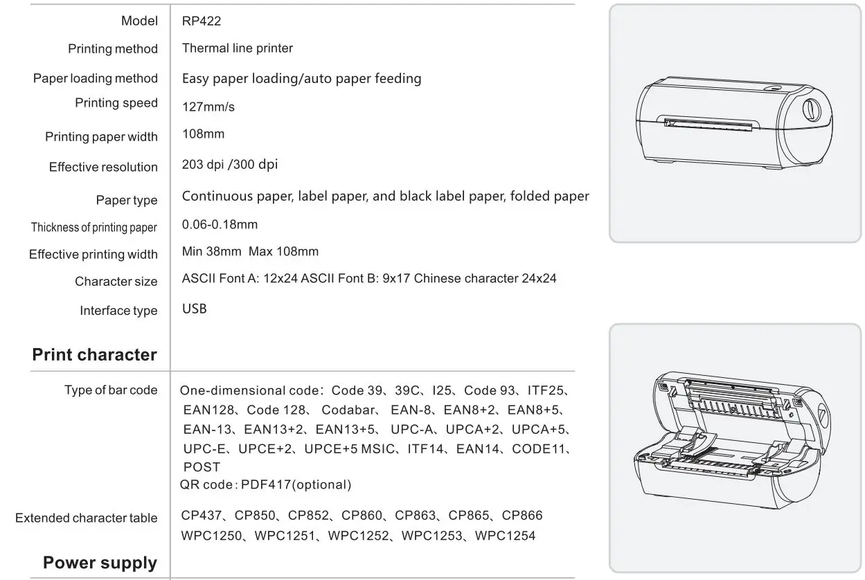 RONGTA RP422 Thermal Shipping Label Printer User Manual - Printing Parameters