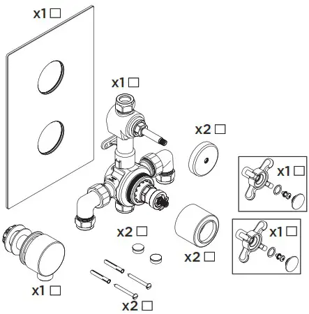 BRISTAN N2 SHCVO C D8 Recessed Thermostatic Dual Control Shower Valve - Pack Contents