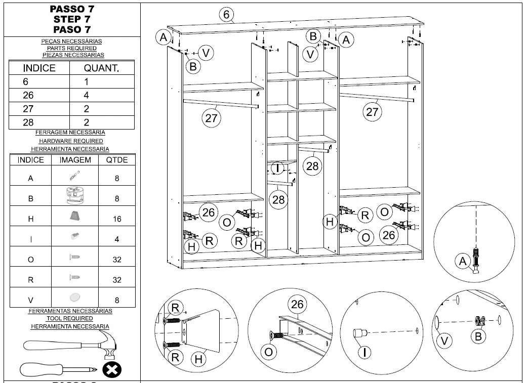 Herva PH-1720 6 Door Wardrobe 10