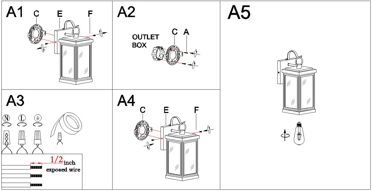 LNC A04738 2 Light 12 in 2 Pack Matte Black Clear Glass Rectangle Outdoor Wall Light - assembly