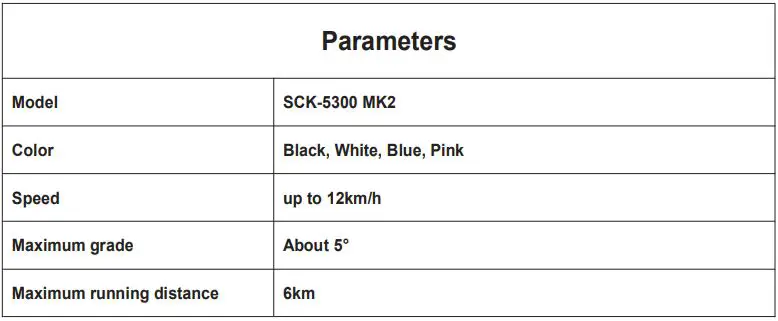 DENVER SCK-5300 MK2 Kids Electric Scooter Instructions - Parameters
