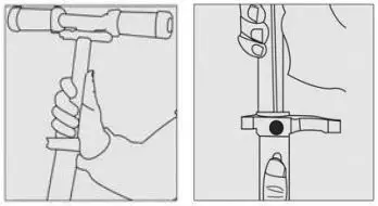 DENVER SCK-5300 MK2 Kids Electric Scooter Instructions - Press adjustment marble with one hand and adjust the telescopic rod
