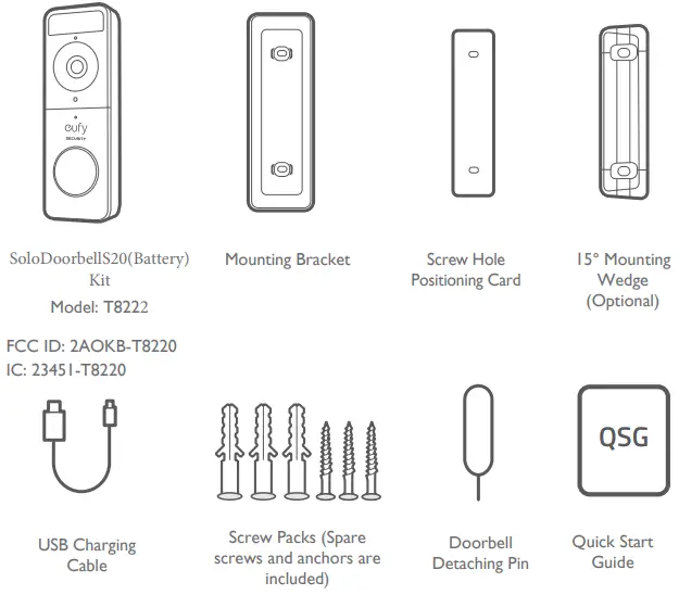 eufy T8210 Solo Doorbell S20 Battery Kit - INCLUDED
