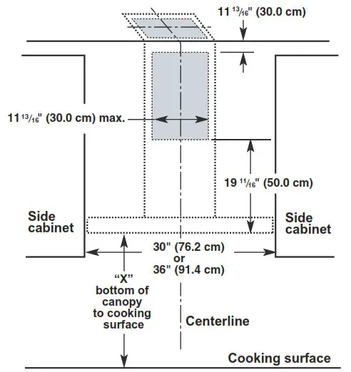 JENNAIR JVR0436HS 36 Inch Wall Mount Canopy Hood - Cabinet Dimensions