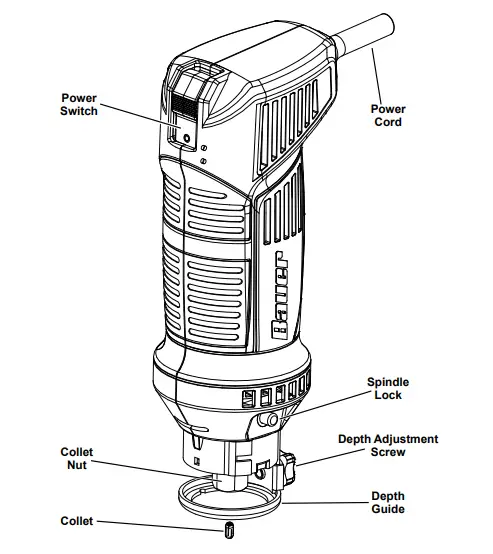 ElectricalBauer-21122E-B-5-5-Amp-Cut-Out-Tool-FIG-5 Rating 120 VAC / 60 Hz / 5.5 A No Load Speed n0: 30,000/min Collet Sizes 1/8" • 5/32" • 1/4" Maximum Cutting Thickness 1"