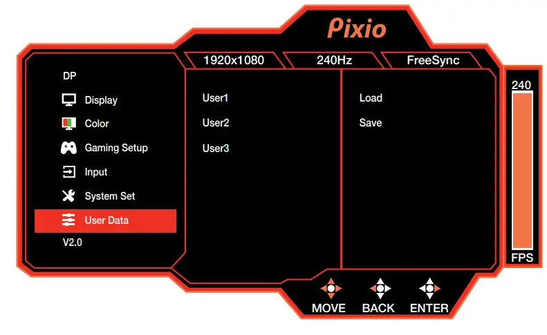 pixio PX279 Prime 27 inch 1080p 240Hz 1ms G2G HDR Gaming Monitor - Data
