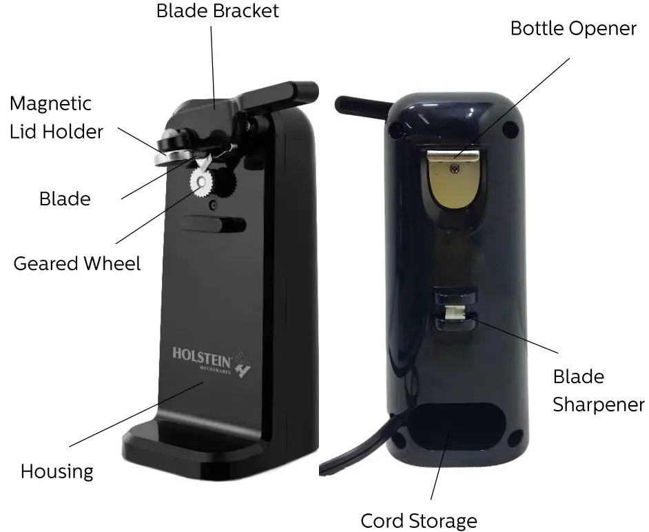 HOLSTEIN HOUSEWARES HH 09101077B Electric Can Opener - Parts Overview