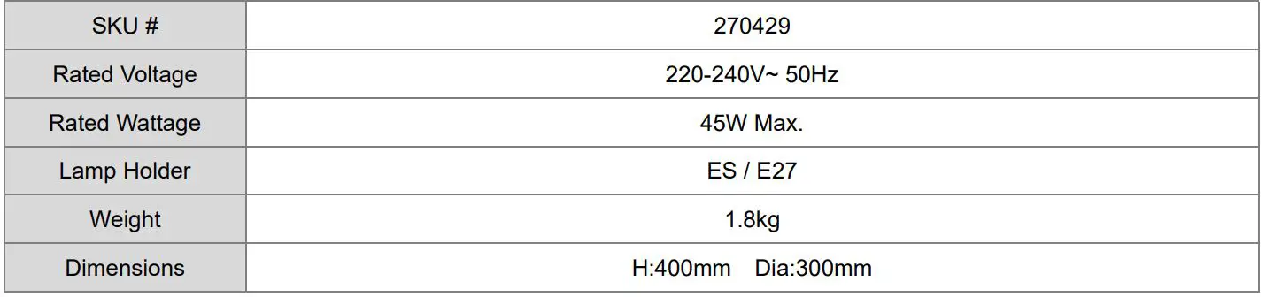 Lucci decor 270429 Soho 1 Light Table Lamp - Specifications