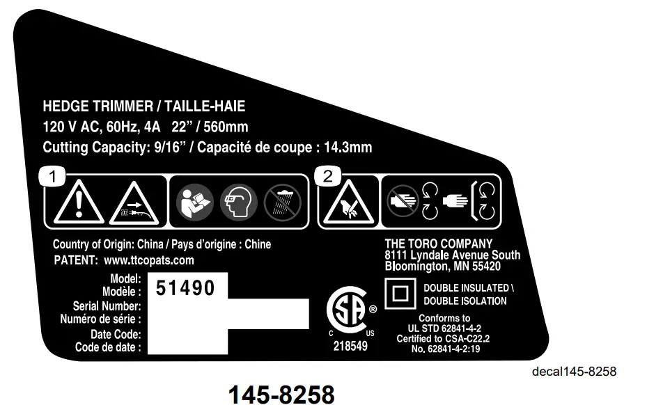 TORO 51490 22 Inch Electric Hedge Trimmer - Fig