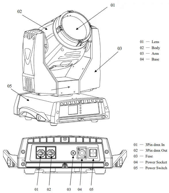 deliya GTR BEAM 330 IP54 Water Proof Lighting - Dimension 1