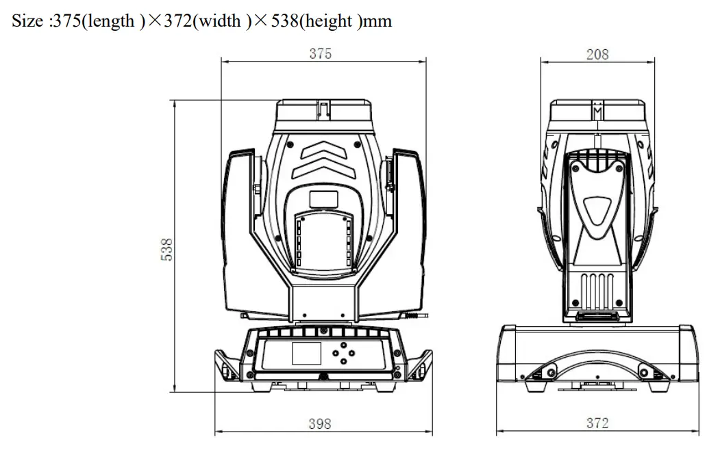 deliya GTR BEAM 330 IP54 Water Proof Lighting - Dimension