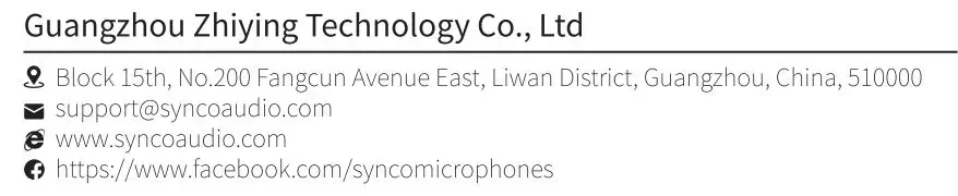 SYNCO G1 2.4Ghz Wireless Lavalier Microphone User Manual - Address