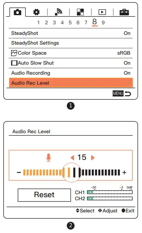 SYNCO G1 2.4Ghz Wireless Lavalier Microphone User Manual - Adjust the recording level of inbuilt mics for Sony Camera