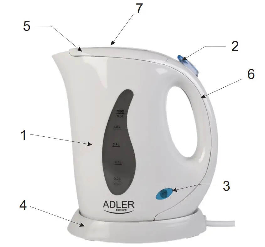 ADLER 49208 Cordless Mini Kettle - figure 1