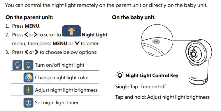 vtech RM7766-2HD Digital 5 Inch Video Monitor User Guide - Night Light