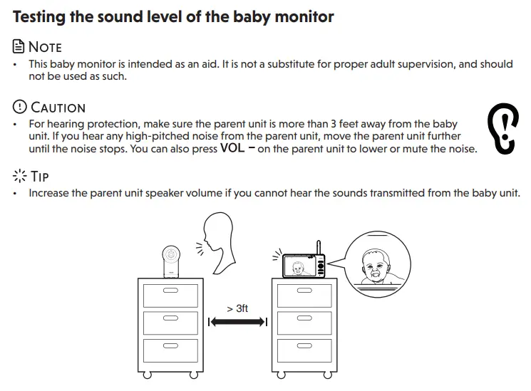 vtech RM7766-2HD Digital 5 Inch Video Monitor User Guide - Testing the sound level of the baby monitor