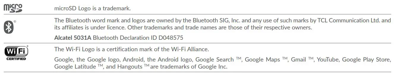 TCL H161 10L Smartphone Instructions - Licenses