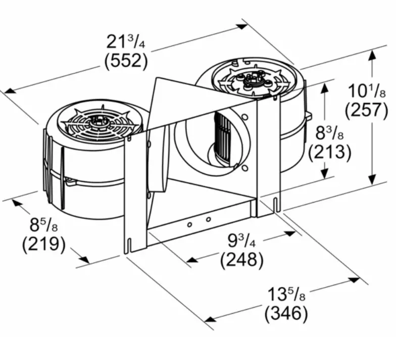Thermador VTN2FZ 1000 CFM Internal Blower Dimension