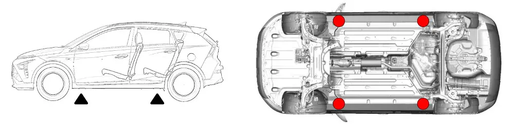 HYUNDAI BAYON 5 Doors Crossover SUV - .Lifting positions at car underbody