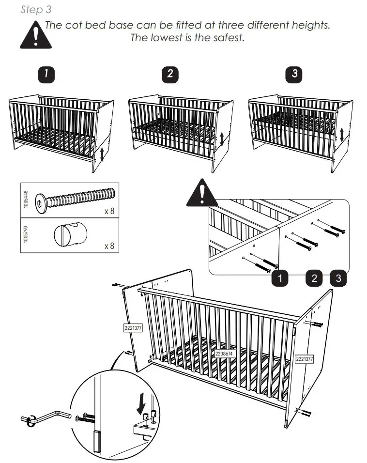 CuddleCo Enzo Cotbed in Truffle Oak-White Instruction Manual - Cot Bed Assembly