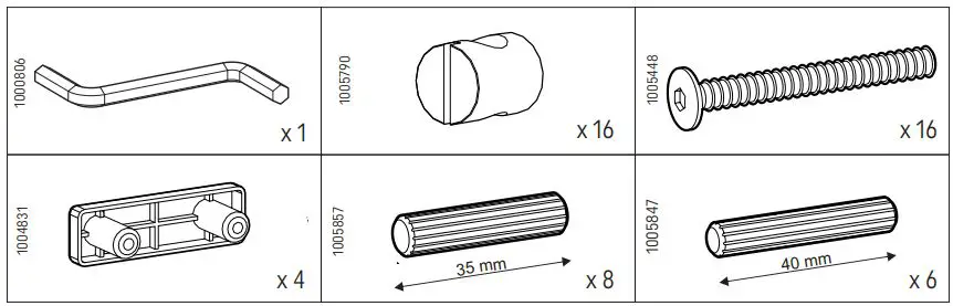 CuddleCo Enzo Cotbed in Truffle Oak-White Instruction Manual - Fittings List
