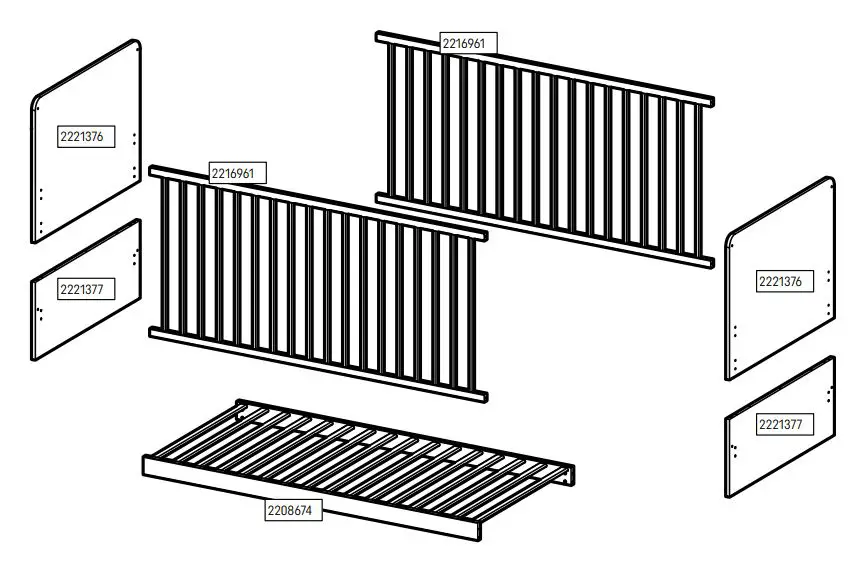 CuddleCo Enzo Cotbed in Truffle Oak-White Instruction Manual - Parts List