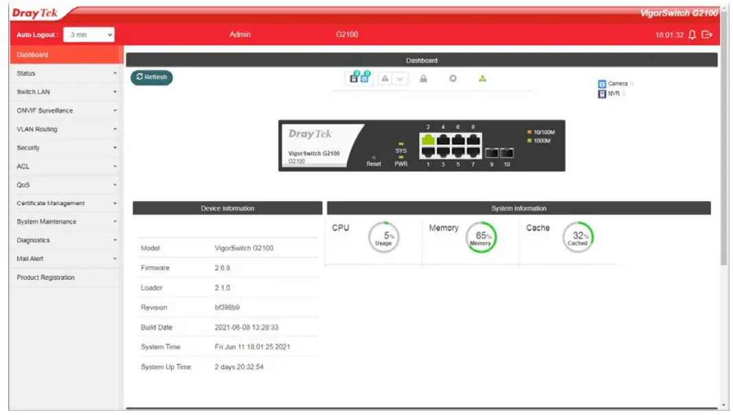 DrayTek VigorSwitch G2100 L2 Managed Switch - home page
