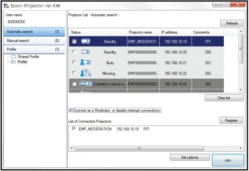 Project over a network