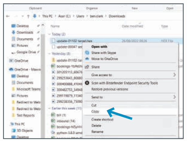 MAXVIEW Seeker Wireless Software Update Procedure for PC Users - select copy