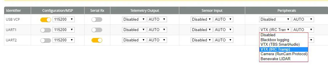 VTX serial port opens