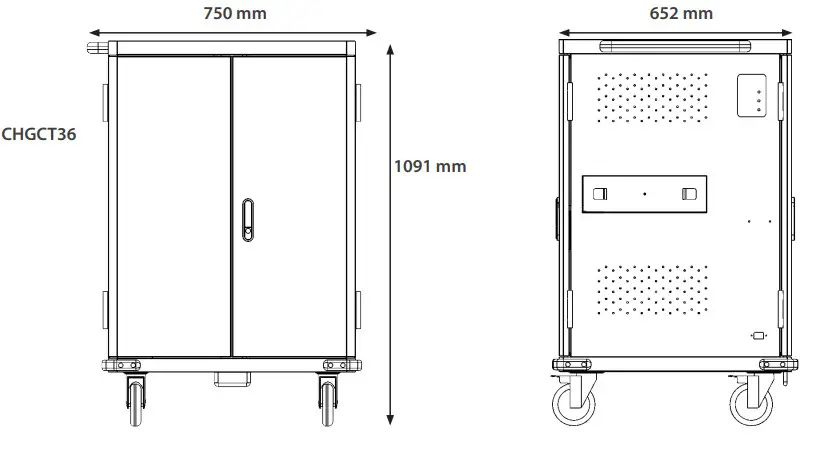 v7world CHGCT36 Charge Cart - Cart Dimensions
