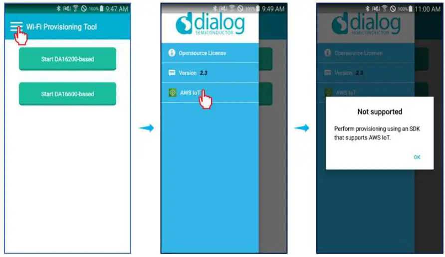 dialog DA16600 Provisioning the Mobile App for AndroidiOS - Test AWS IoT on Mobile Phone 3