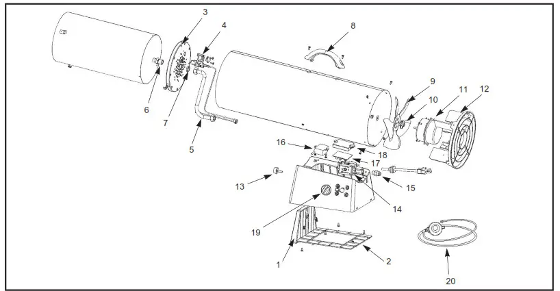 MASTER MH-40-GFA Propane Forced Air Heater- EXPLODED VIEW