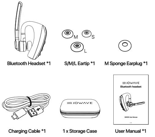 JOWAVE BH830 Bluetooth Headset - PACKING LIST
