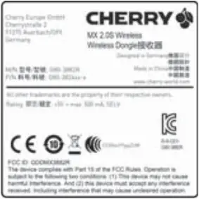 CHERRY MX3824 - RECEIVER LABEL