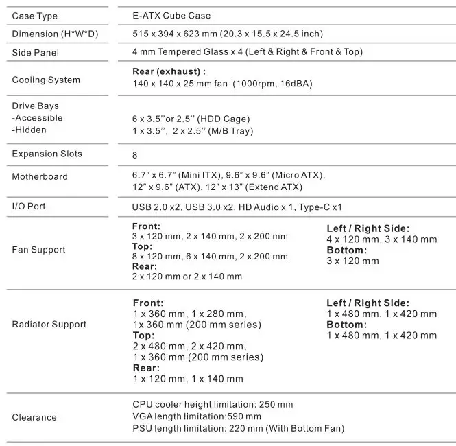 Thermaltake Cube Chassis - Specification