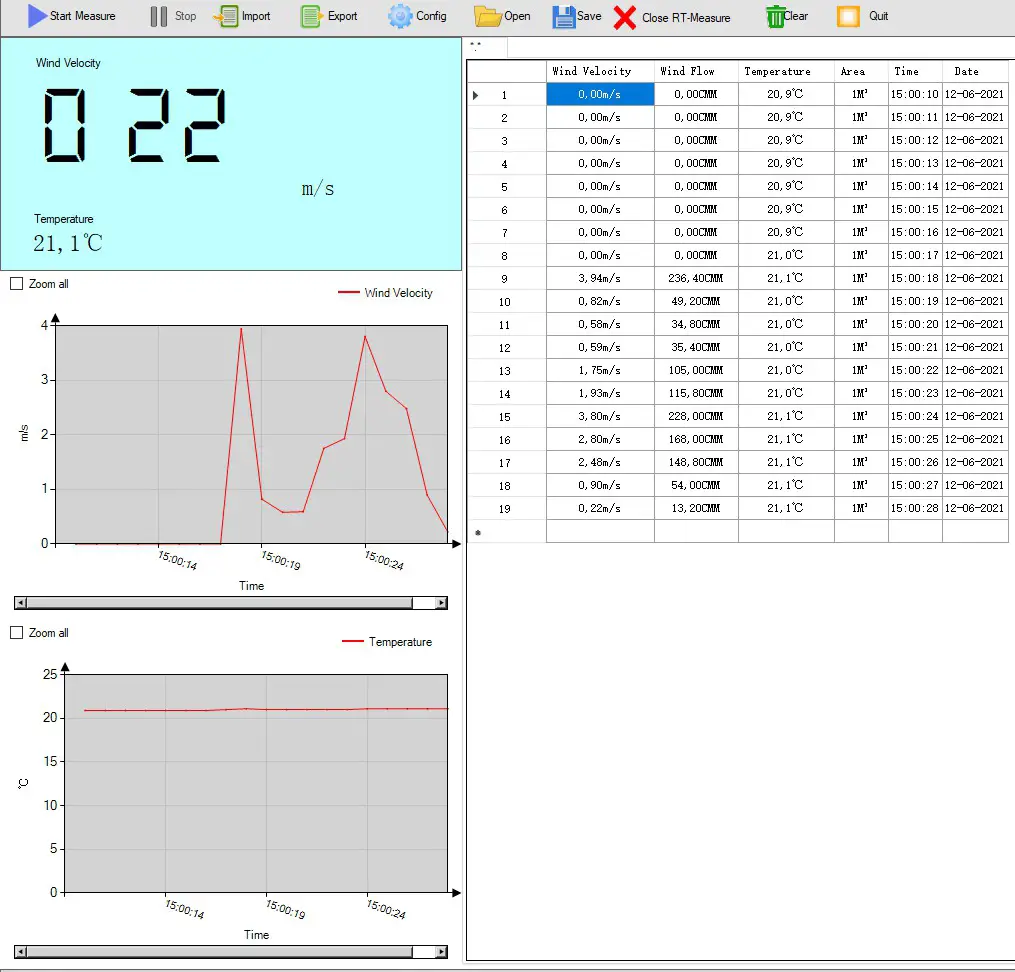 PCE HWA 30 Anemometer - Software 2