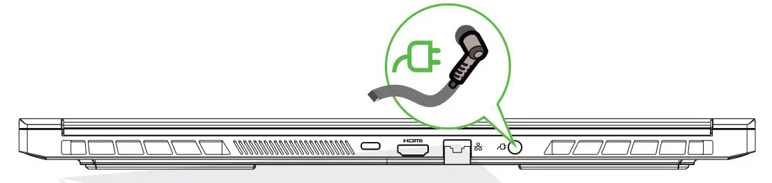 MONSTER 2724562403700 Tulpar T5 Gaming Laptop - Connect the AC adaptor’s DC output plug to the DC IN jack.