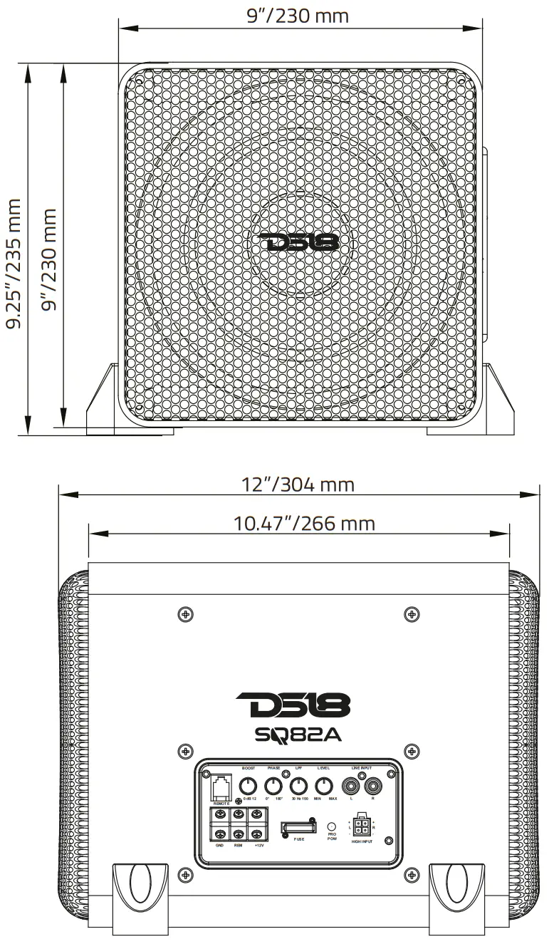 DS18 SQ82A Amplified 8 Inch Car Audio Subwoofer - fig