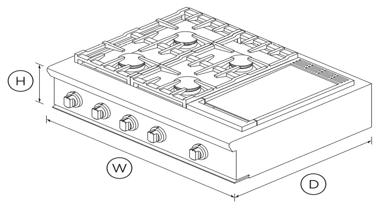 FISHER PAYKEL CPV2 364GDN N 36 Inch Gas Rangetop - DIMENSIONS