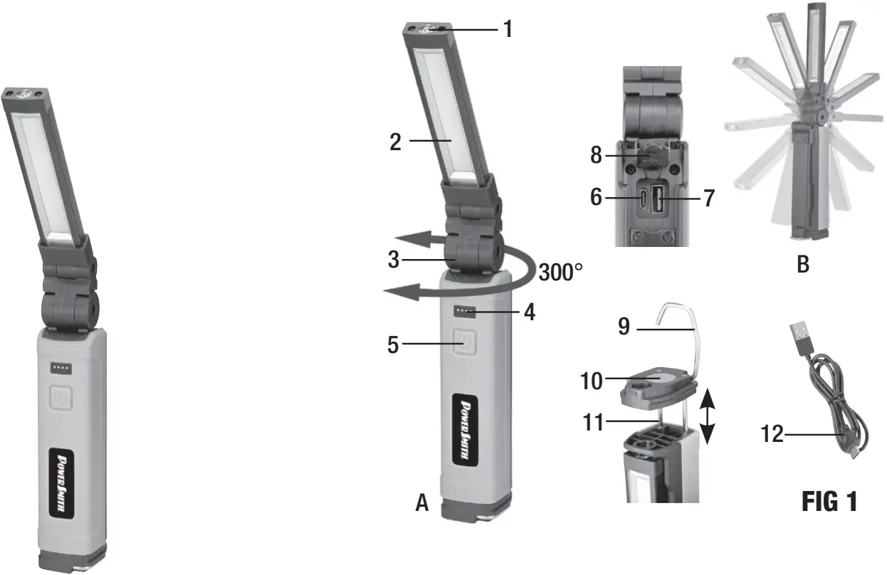 POWERSMITH PILB600UV Foldable LED Inspection Light with UV
