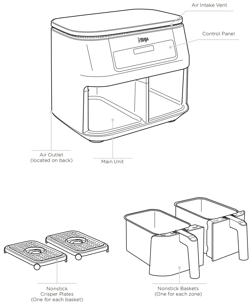 NINJA DZ090 Series Foodi 2 Basket Air Fryer - PARTS