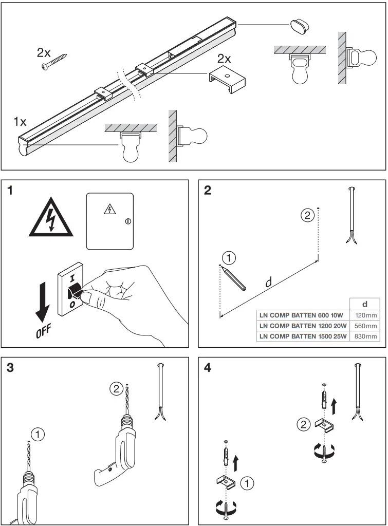 LEDVANCE LN COMP BATTEN 600 10W-3000K Linear Compact Batten - fig