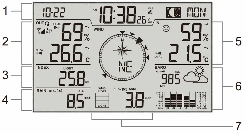 BRESSER 7 in 1 Exclusive Weather Center ClimateScout - LCD DISPLAY